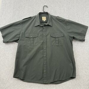 Cabelas Shirt Men's 2XL Tall Green Safari Series Short Sleeve Button Up Rugged